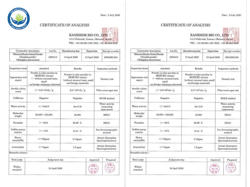 Fucoidan chất lượng công khai COA